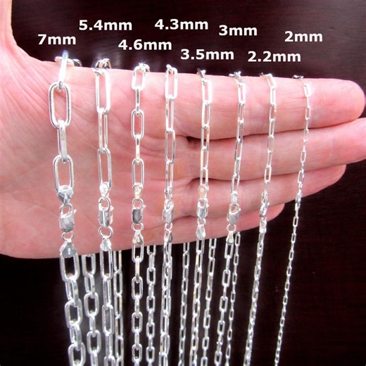 Solid 925 Sterling Silver Paperclip Chain Necklace or Bracelet, Italian Link Chain for Men & Women, 2mm–7mm - Etsy
