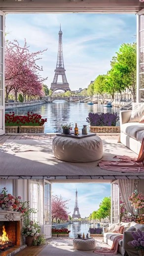 Springtime in Paris #fireplaceambience #watersounds #parisambience #relax #burningfireplace