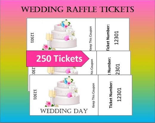 Wedding Raffle Tickets (instant Download), 250 Printable Fundraiser Tickets, Prize Drawing Activity, Marriage Ceremony Game - Etsy