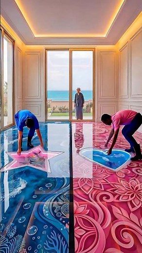Blue vs Pink Epoxy Floor Transformation | Heart & Star Hidden Design Reveal 😱✨