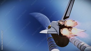 Space Shuttle taking off and flying