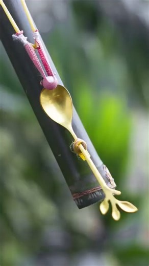 3.2K views | BAMBOO SLINGSHOT WITH GOLD SPOON TRIGGER | Powerful Handmade Shooting Tool #crafting #slingshot #crafts #bamboo #viralpost2025シ #gold #handmade #toys | Craft Works DIY | Facebook