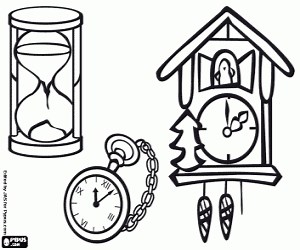 Three classic clocks coloring page printable game