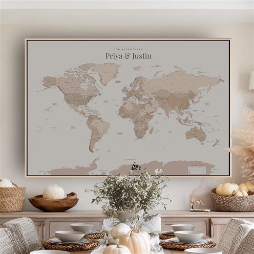 Push Pin Travel World Map Pin Board Push Pin Custom Modern Farmhouse Minimalist Beige Blush Oversize Wall Map Personalized Tracker Dining - Etsy