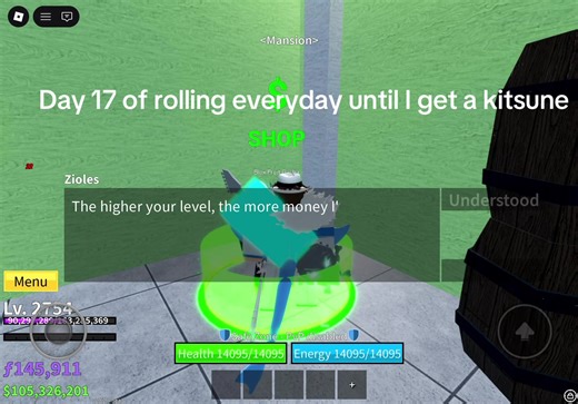 Rolling for Kitsune in Blox Fruits - Day 17