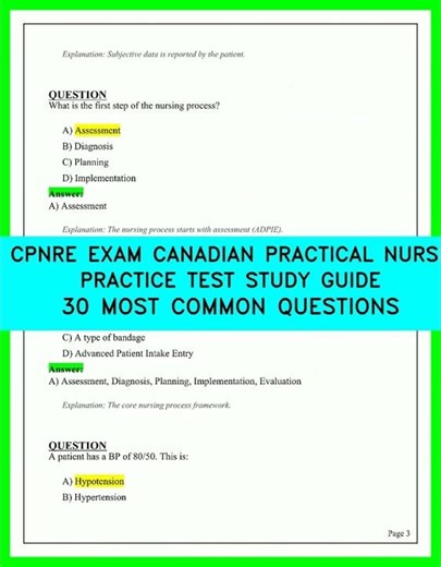 CPNRE EXAM CANADIAN PRACTICAL NURSE PRACTICE TEST STUDY GUIDE 30 MOST COMMON QUESTIONS 2026!