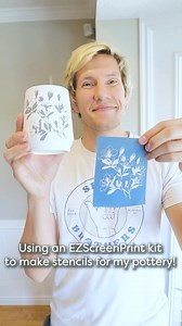 Using an EZScreenPrint starter kit to make stencils for printing on pottery! I love using these stencils for surface decoration, and they make putting my illustrations onto my pieces so much faster. The stencils are reusable, as well as useable on fabric, wood, glass, leather, metal— you name it, you can probably print on it! What do you guys think? | EZScreenPrint