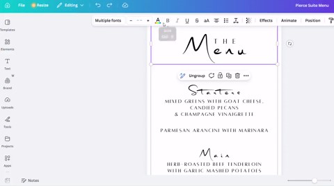 Modern Wedding Menu Template – Editable 4x9 Reception Dinner Card (digital Download) - Etsy