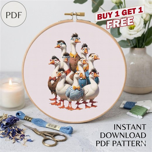 Funny Goose Cross Stitch Pattern, Nerdy Animal Embroidery Design (PDF Download) - Etsy