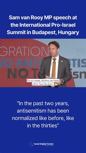 3.8K views · 109 reactions | Belgian MP @samvanrooy1 speech at the International Pro-Israel Summit in Budapest, Hungary: "You don’t need to be a Middle East expert, ladies and gentlemen, to understand that this is a battle between good and evil, between civilization and barbarism. Just open your eyes, look at the pro-Israel demonstrations and compare them with the pro-Palestine demonstrations on our streets" Thank you Sam van Rooy! | Israel Digital Center | Facebook