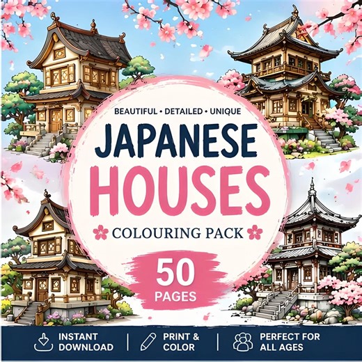 Japanese Houses Colouring Pages for Kids, Cultural Learning Activity, Printable Colouring Pack, 50 Pages PDF - Etsy