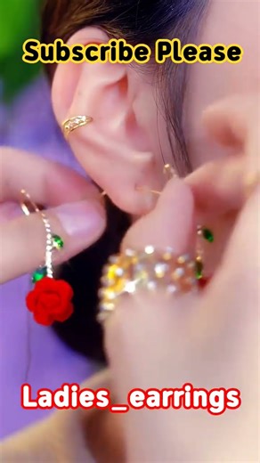 Velvet flower rose fashion ear threads #FashionJewelry #ElegantStyle #EarringsShare