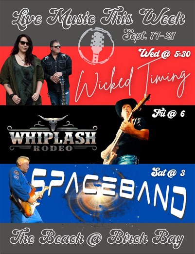 Dinner and a Show with Wicked Timing Wednesday. A country music party featuring Whiplash Rodeo Friday. SpaceBand Saturday. The best live music venue this side of the Cascades. | The Beach at Birch Bay