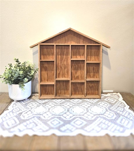 Vintage Wooden House Curio Shelf | Wall Hanging Shadow Box Display, Cottage Decor - Etsy