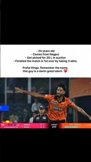 Praful Hinge DREAM Debut 🔥 Praful Hinge 3 Wickets in 1st Over 4 Parag Suryavanshi SRH vs RR IPL 2026