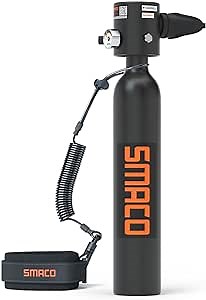 SMACO Mini Scuba Tank Diving Tank Supports 6-12 Minutes Diving Time Underwater Breath Devices for Diving, DOT Certified Mini Scuba Tank Made of Aviation Aluminum for Underwater Exploration
