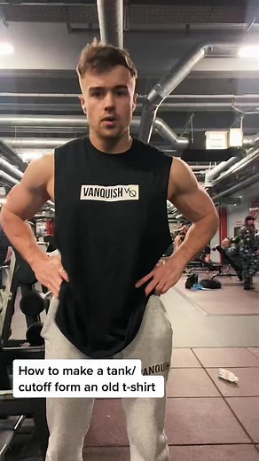 How to make a cut off / tank top for the gym 🦍 #gym #fyp | how to make a tank top gym