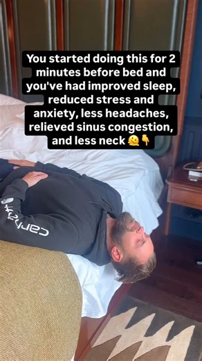 James Moore on Instagram: "Reduce stress and sleep better with this simple technique! This position provides a nice inversion for the head, neck and shoulders! By hanging your head in this inverted position, gravity is working to pull your head and spine into alignment and taking the pressure off your muscles and nerves, improving cervical pain. Increased blood flow is also a massive benefit here! FOLLOW TO RELAX! #viral"