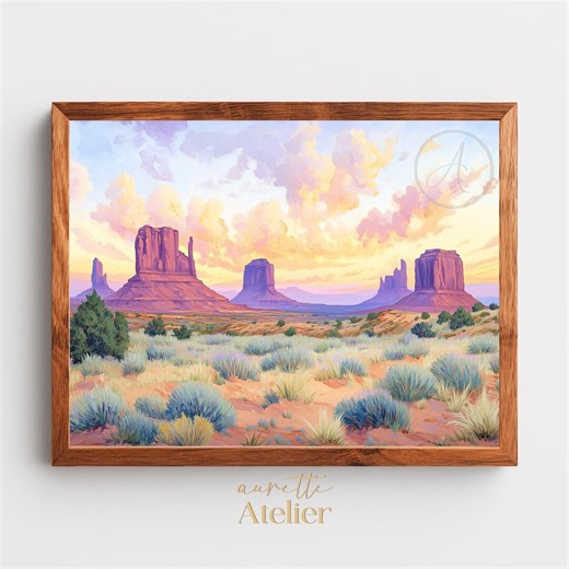 Vintage Monument Valley Sunrise Print — Retro Desert Landscape Oil Painting, Southwestern Sunrise Scenery, Printable Art Download 263 - Etsy