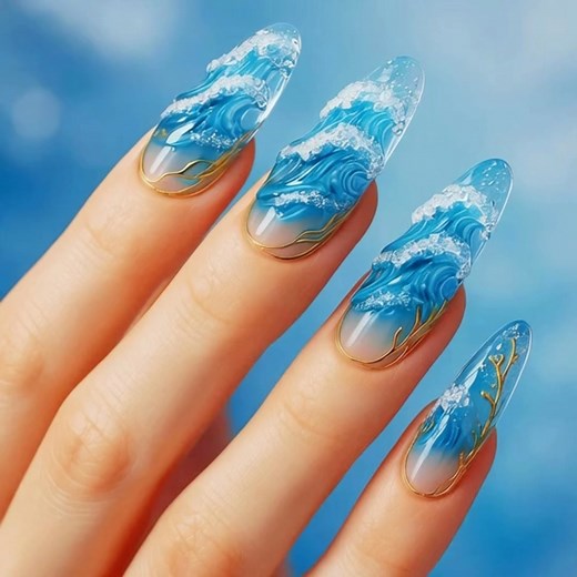 🌊✨ Wear the ocean on your fingertips with these stunning, reusable wave-inspired press-on nails. | Kituer2.com