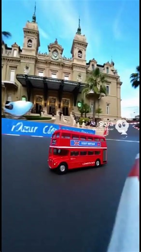 1:64 TOMICA London Double-Decker Bus racing in Monte Carlo F1 street.