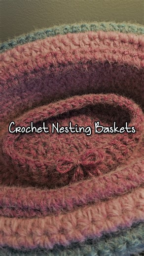 Crochet Fuzzy Yarn Nesting Baskets Handmade #crochetbaskets #crochet #baskets #coloramahaloyarn