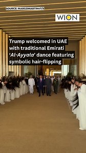 Donald Trump welcomed in UAE with traditional Emirati ‘Al-Ayyala’ dance featuring symbolic hair-flipping . . . . #DonaldTrump #TrumpInUAE | WION