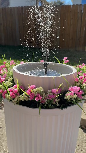 Make this beautiful water fountain and decorate your patio this season (the planters are from Walmart) link to solar fountain: https://amzn.to/48vCjpJ.