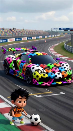 The Super Car statue made from footballs was revealed as a real truck statue #france #cartoon #animation #candy #us
