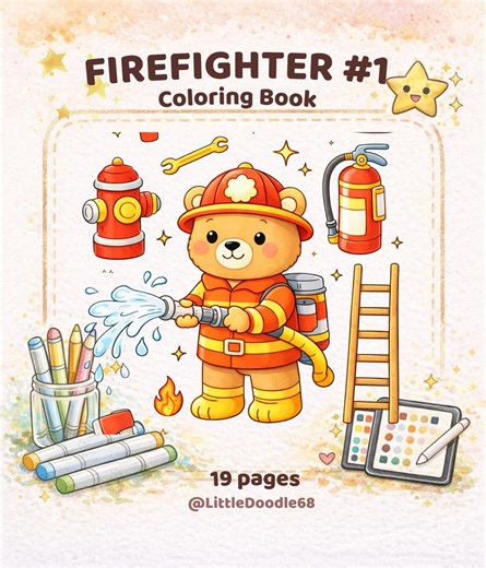 Firefighter Coloring Book for Preschool Kids Animal Fireman Coloring Pages Fire Truck Hose Tools Digital Coloring Book Printable Ages 3 4 5 - Etsy