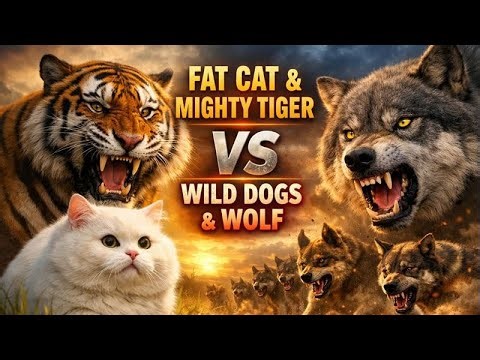 Fat White Cat and Mighty Tiger vs Wild Dogs & Wolf | Epic Cinematic Animal Story