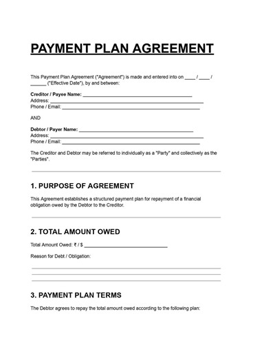 Payment Plan Agreement Doc PDF Editable Template - Etsy