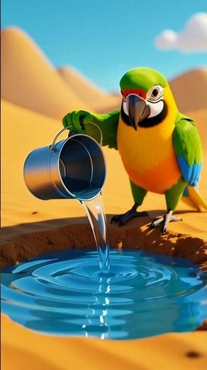 A parrot saved a fish life making a pond in desert 😱 #parrot #ai