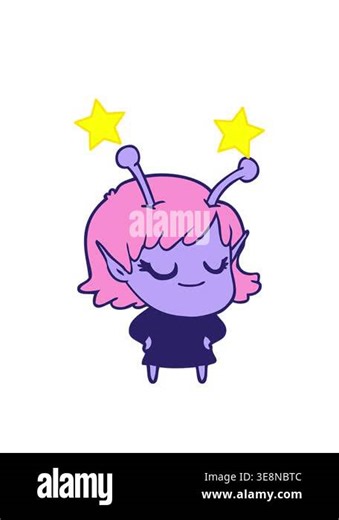 spinning stars animation of smiling alien girl cartoon with love heart Stock Video Footage - Alamy