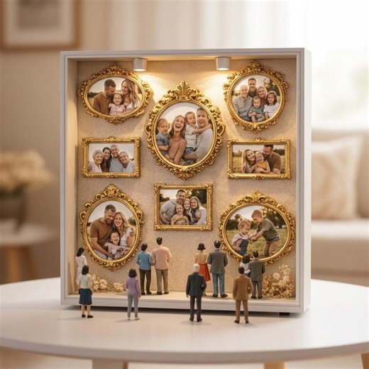 Family Photo DIY Mini Museum Box, LED Memory Display With Wood Frames, Engraved Family Gift, Personalised Home Decor Any Occasion - Etsy