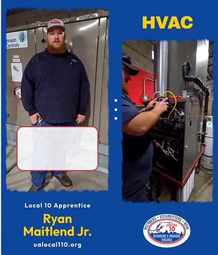 Why HVAC? ❄️🔥 For Ryan, it’s all about the variety and the tech. Although Local Union 10 apprentices are trained in Plumbing, Pipefitting, Welding, and HVAC during their five-year curriculum, they have the opportunity to choose their primary focus. This apprenticeship is an incredible opportunity for anyone looking for an advanced education in the trades! #apprenticeships #apprentice #jobtraining #nodebt #skilledtrades #careerpath #careertraining #careeropportunities #membersbenefits #unionbene