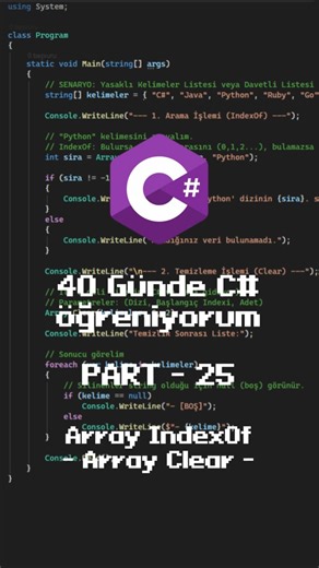 40 Günde C# öğreniyorum | 25. Gün - Array.IndexOf ve Array.Clear