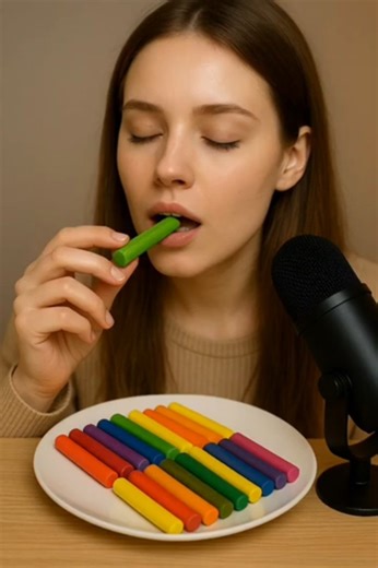ASMR Girl Eating Edible Crayon Sticks 🎨✨ | Relaxing Sounds & Satisfying Vibes