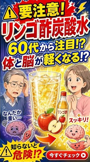 【60代必見】毎日の一杯で若返る？😱 筋肉と脳が10歳若返る!?「リンゴ酢炭酸水」の驚きの効果