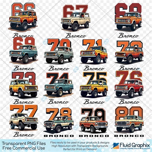 Vintage Ford Bronco PNG Clipart Bundle: 1966-1980 Truck Art (15 Files, Digital Download - Etsy