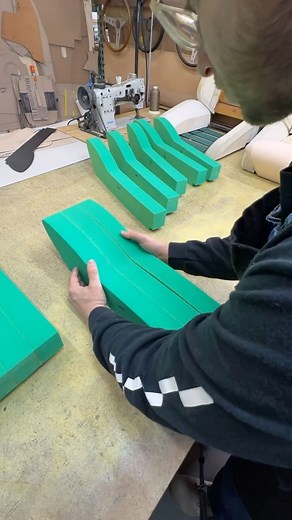 Watch this masterclass in custom foam shaping by @plzbeseated #thehogring #handmade #autoupholstery #upholstery #sewing #stitching #carinterior #hotrod #leatherwork #leathercraft #streetrod #leather #interiors | TheHogRing.com