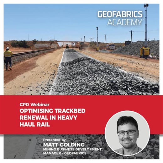 Geofabrics Australasia on Instagram: "Join us on Thursday, 4 December for our final Geofabrics Academy webinar of the year. This session will focus on geosynthetics and their role in haul roads and rail trackbeds, improving stability, reducing maintenance, and extending the lifespan of heavy haul infrastructure. Dennis Reeve, Principal Geotechnical Engineer for Geotechnology WA, will outline how each geosynthetic functions and the technical benefits they deliver. Matt Golding, Geofabrics Mining 