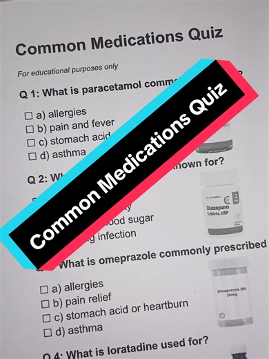 For educational purposes only. Common Medications Quiz - Can you get 5/5 ?? #usaquiz #usanursing #usamedicationsquiz #commonmedication #quiztok
