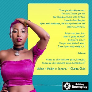 13 reactions |   #BOOMFRESH  "Cheza za chini, usichome picha. Kameshika..."  Get the Brand New Melody #ChezaChini  by Vivian x Naiboi x Savara now on Boomplay  • • • • #NewMusic #NewMusicAlert #BangerAlert #Hits #hits2019 #FreshNewMusic #Trending #lyrics #songslyrics #musiclyrics #Music #musical #HotAndNew #HotNewMusic #GetitonBoomplay #BoomplayMusicApp #EverythingMusic | Boomplay Music | Facebook