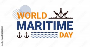 World Maritime Day. Text animation with anchor, water waves, and ship steering. Digitally generated video celebration concept on the transparent background. Easy to put into any video
