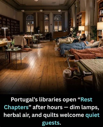 WORLD_WIDE_EDUCATION on Instagram: "In Portugal’s public libraries, a new chapter is being written — not in books, but in the way people find rest. Called “Rest Chapters,” these after-hours spaces open when the libraries officially close, offering soft, quiet refuge for those who need it most. Inside, overhead lights are dimmed and replaced with warm floor lamps, the scent of herbs like lavender or rosemary drifts gently through the air, and folded quilts are stacked nearby for anyone who wants 