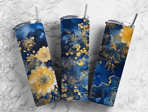 Alcohol Ink Flowers 20oz Sublimation Tumbler Designs, Gold Floral 9.2 X 8.3” Straight Skinny Tumbler Wrap PNG - Etsy
