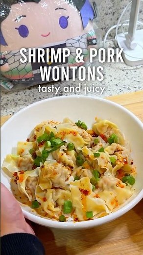 shrimp and pork wontons with chili oil