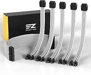 EZDIY-FAB PSU Cable Extension Sleeved Custom Mod GPU PC Power Supply Soft Nylon Braided with Comb Kit 24PIN/3x 8PIN to 6+2Pin/ 2X 8PIN to 4+4PIN-300MM/11.8in - White