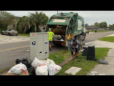 Waste Management Mack McNeilus Rear Loader Garbage Truck Packing Heavy Trash on WM Final Day in Clay